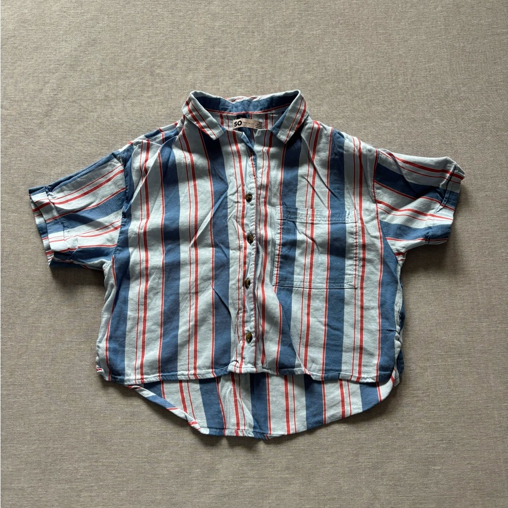 SO striped button up top.